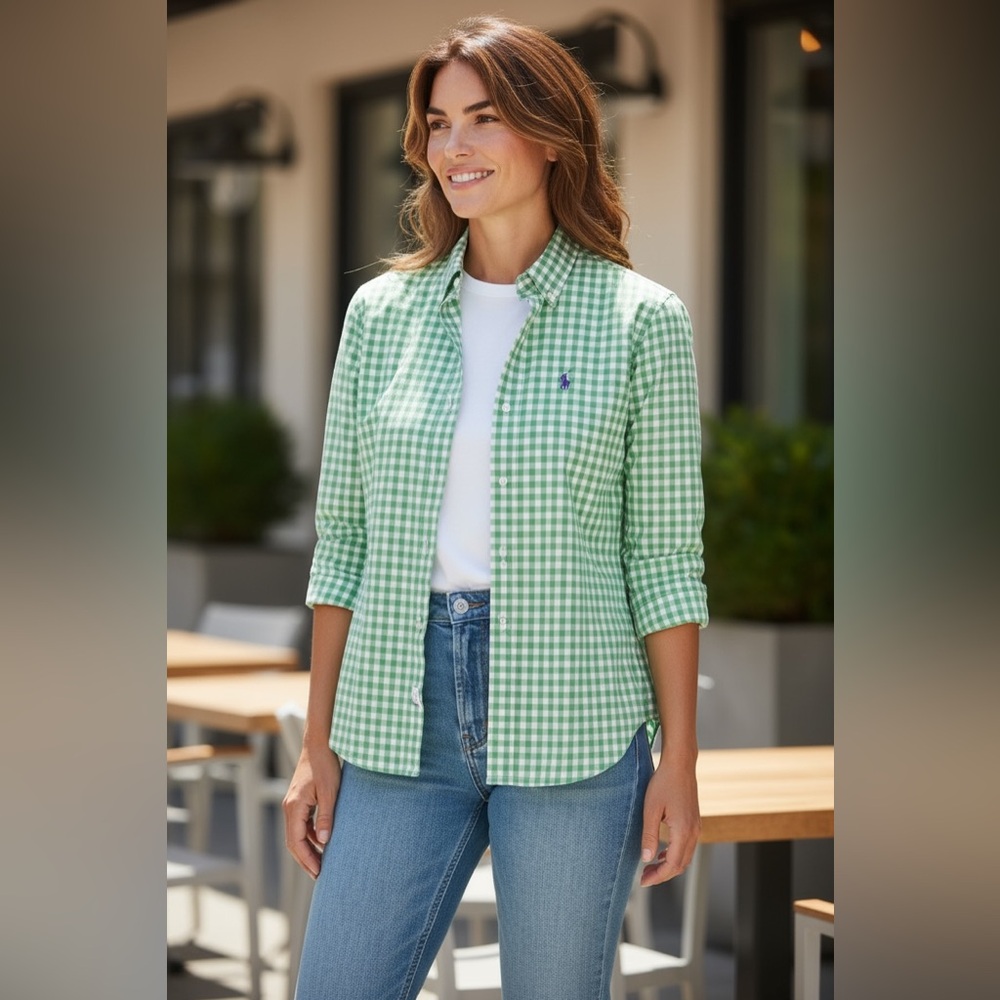 Ralph Lauren Green Gingham Women's Top